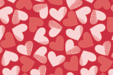 Vector love heart pattern, vector hand drawn Valentine's Day pattern, Valentine's Day background.
