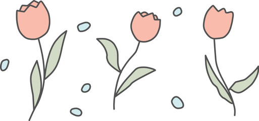 シンプルにデフォルメしたチューリップのカラーイラストセット