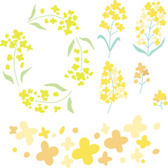 シンプルにデフォルメした春らしい菜の花のカラーイラストセット