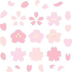 シンプルにデフォルメした春らしい桜のカラーイラストセット