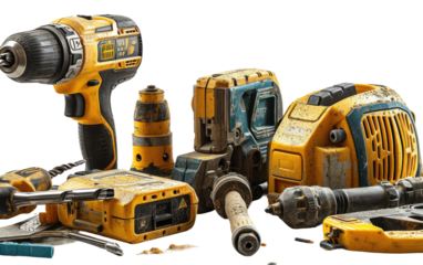 Sturdy Power Tool Ensemble on Transparent Background