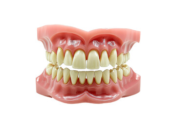 Obraz premium Full Dentures with teeth, gum and bone for preserves isolated on transparent png background, fake teeth in dentistry, medicine and prosthesis.