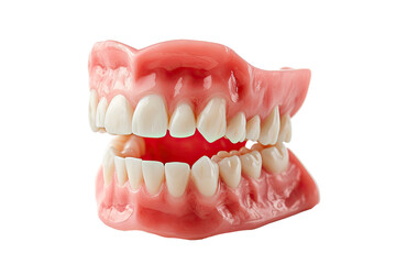 Full Dentures with teeth, gum and bone for preserves isolated on transparent png background, fake teeth in dentistry, medicine and prosthesis.