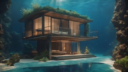 Obraz premium Home in Ocean Background Very cool
