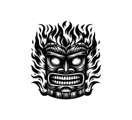 Hawaiian Restaurant and bar Logo Design , black and white, tiki , fire