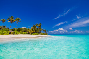 Best tranquility tropical landscape. White sand sunshine sea sky palm trees. Luxury travel vacation...