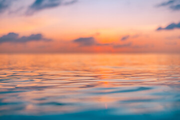 Inspirational calm sea with sunset clouds sky. Meditation ocean and sky background. Colorful horizon over the water. Relaxing seascape skyscape sun rays. Panoramic nature horizon dream fantasy ecology