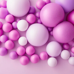 White background, multicolored white pink and lilac balls. Place for the text. generative ai