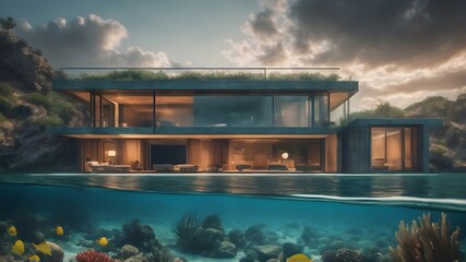 Obraz premium Home in Ocean Background Very cool