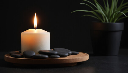 Candlelit Spa Serenity with Stones and Flowers