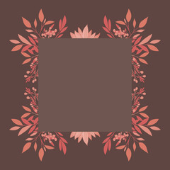 Szablon zaproszenia ślubnego. Elegancka kartka z dekoracją botaniczną w odcieniach różu i beżu. Kwiatowy wzór z liśćmi i gałązkami.