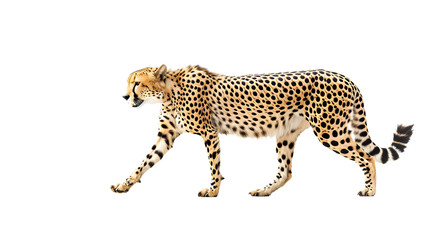 Cheetah Walking Across White Background - Fast Animal Photo!