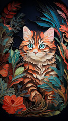 Obraz premium 3D Cat Colorful Art. Generative Ai