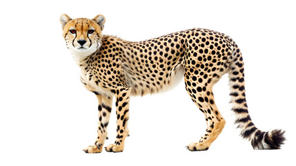 Cheetah Standing on White Background, Captivating Image of a Graceful Predator