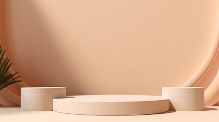 Optimize your brand presentation with a cream-colored podium on a pedestal display against a cream background—perfect for showcasing products with elegance. Generative AI