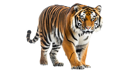 Majestic Tiger Walking Gracefully on a White Background