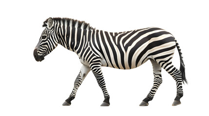 Fototapeta na wymiar Zebra Walking on White Background, Majestic Stripes on a Clean Canvas