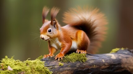 Fototapeta premium Red Squirrel Perched on Tree Branch