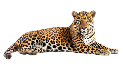 Large Leopard Resting on White Floor in Captivating Display of Power and Grace