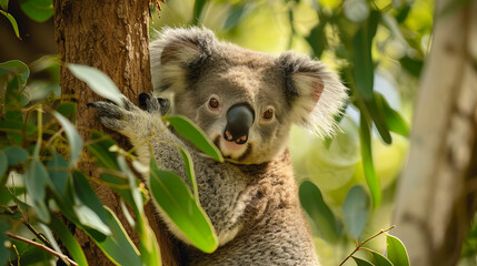 Fototapeta premium koala bear in tree, closeup