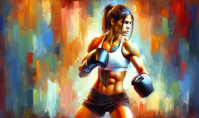 a female boxer training - obrazy, fototapety, plakaty