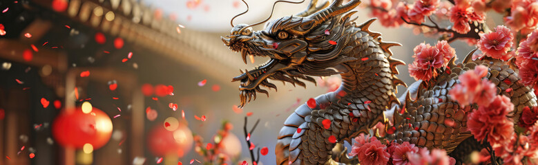 Chinese New Year 2024, the year of the Dragon, dragon zodiac sign, banner, poster, empty space text	