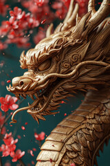 Chinese New Year 2024, the year of the Dragon, wooden dragon zodiac sign, banner, poster, empty space text	
