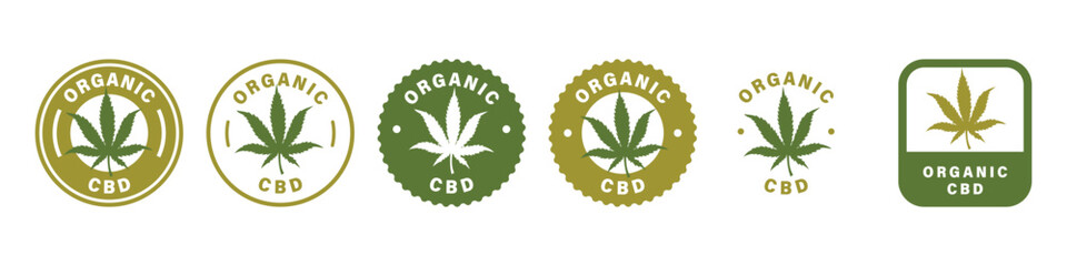 Organic CBD label. Vector sign for product with cannabidiol. - obrazy, fototapety, plakaty