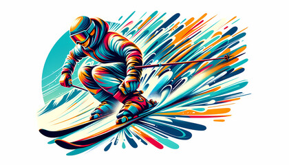  a skier dynamically descending a slope