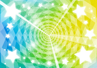 星を散りばめたキラキラと放射の背景素材（黄緑、水色）