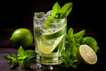 Classic mojito cocktail with rum and mint