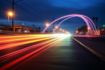 Fototapeta na wymiar Vibrant vehicular light trails attract attention for captivating promotions. Generative AI