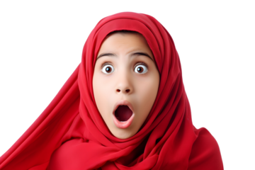 portrait with shocked face of an arabian child girl isolated on transparent background