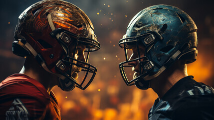 Pro Football Championship Showdown: Teams Primed with Elite Athletes, Intense Confrontations Await. Expect a Fierce Display of Strength and Endurance in a Stadium Bathed in Striking Lighting