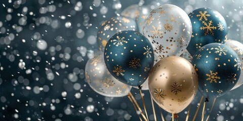 balloons with snowflakes on a silver background