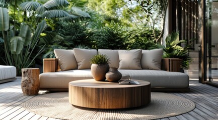 a round coffee table in the bedroom and living room