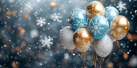 balloons with snowflakes on a silver background