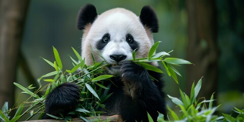 Panda eats bamboo close-up Generative AI