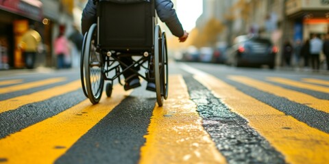 disabled person in a wheelchair rides down the street Generative AI - obrazy, fototapety, plakaty