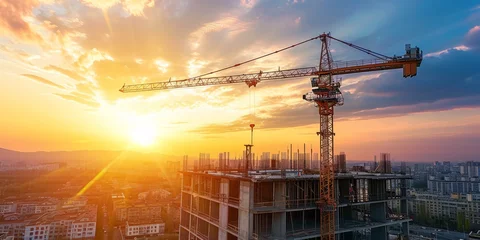 Foto op Plexiglas large construction crane construction site Generative AI © València
