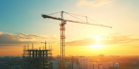 large construction crane construction site Generative AI - obrazy, fototapety, plakaty