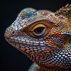Fototapeta premium A close-up photo of a lizard. Macro portrait of a lizard.