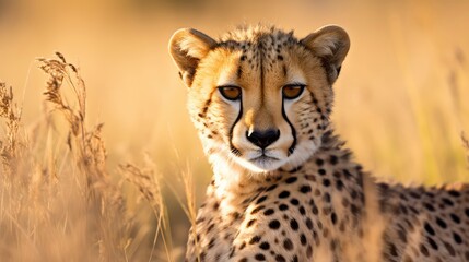 Cheetah Stands Majestically in Tall Grass Field, African Wildcat Nature Picture