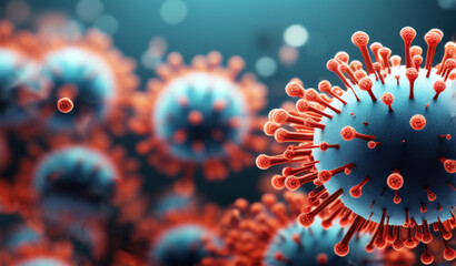 virus cells in blood under the microscope. - obrazy, fototapety, plakaty