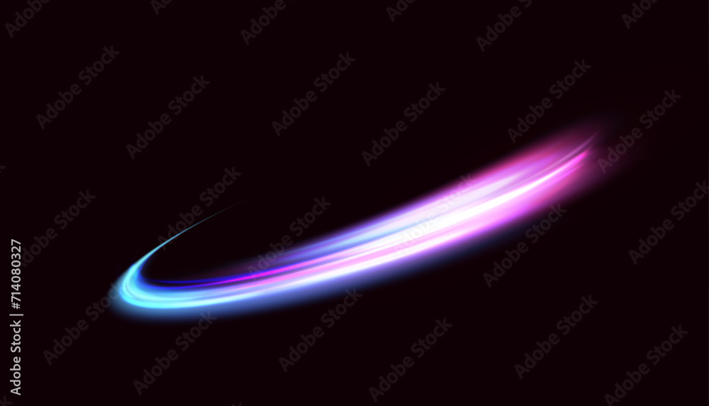 Poster abstract neon blue-violet ring. a bright plume of luminous rays swirling in a fast spiraling motion.
