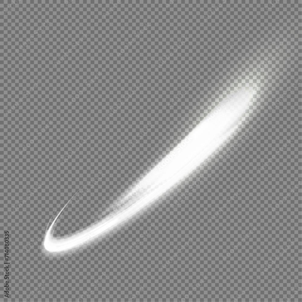 Poster Dynamic white lines with glow effect. Rotating shiny half rings. Abstract sparkling swirls, waves.	
