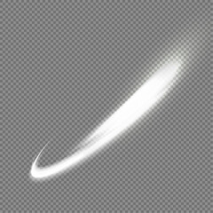 Dynamic white lines with glow effect. Rotating shiny half rings. Abstract sparkling swirls, waves.	
