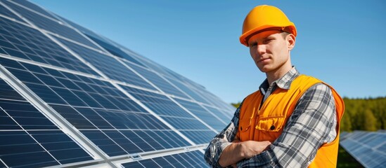 Solar panel engineer utilizes technology to monitor solar cell operation and machines utilizing solar energy.