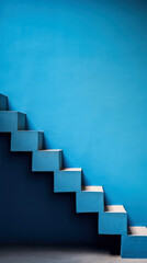 Concept or conceptual blue interior stair and wall background or metaphor to success, growth or progress