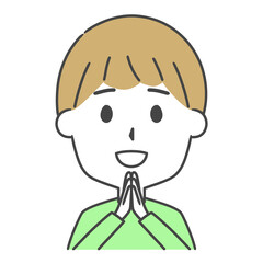 手を合わせて喜ぶ男性　上半身　イラスト